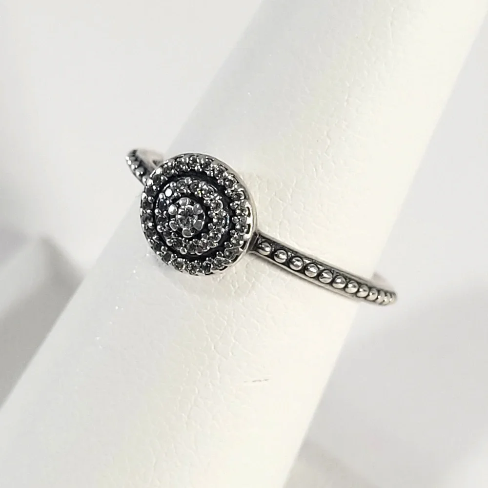 Pandora Radiant Elegance Ring Sterling Silver Women 6 Beaded Halo CZ 190986CZ-52